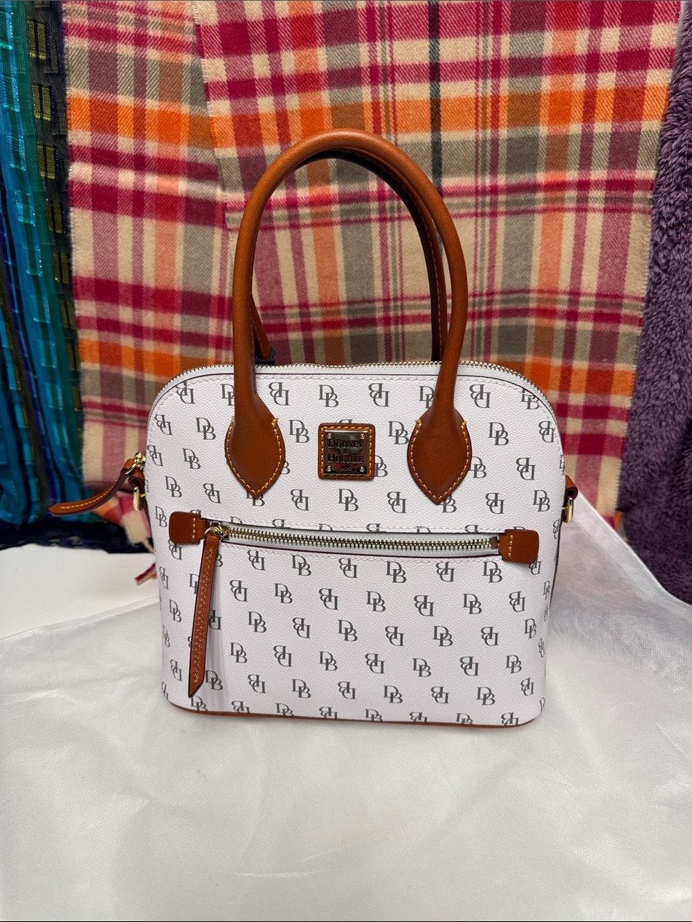 Dooney & Bourke White Satchel with Caramel Trim